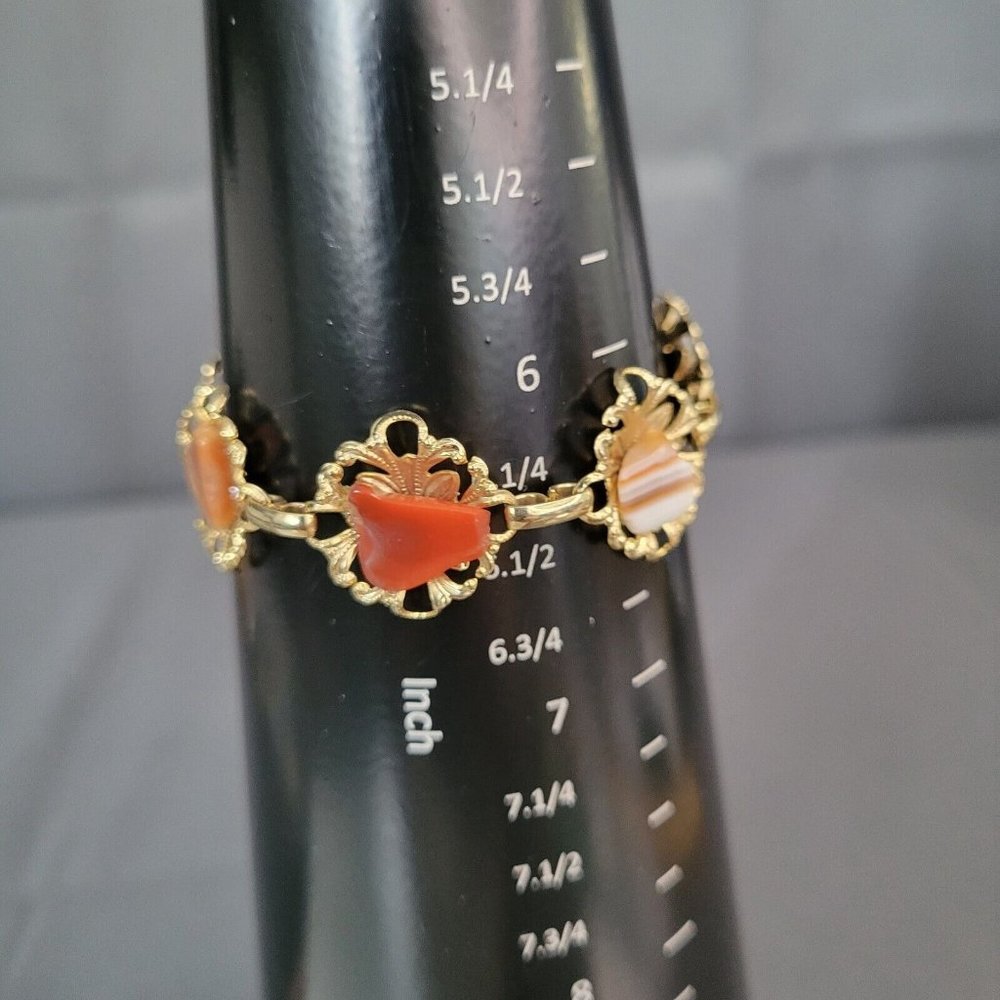 Delicate Womens Gold Tone Polished Agate Stones Fashion Bracelet 6 1/4 in - Picture 6 of 6